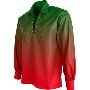 Camisa Ghillie escocesa de alta calidad para hombre, con degradado verde y rojo, con cordones, estilo medieval pirata, tipo kilt. - Product Image 4