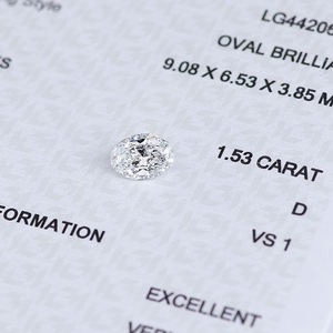 Diamante D'VINS JEWELS de 1.5 Quilates, G VS2, Cultivado en Laboratorio, Forma Ovalada, Pulido, con Certificado IGI para Joyería - Product Image 4