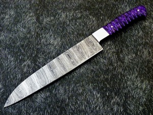 Cuchillo de Chef de Acero de Damasco Hecho a Mano con Hoja de Punta Caída, Mango de Otro Material, 13 Pulgadas, Grado Industrial, Grosor de Hoja de 0.45mm, Bisel Afilado - Product Image 3