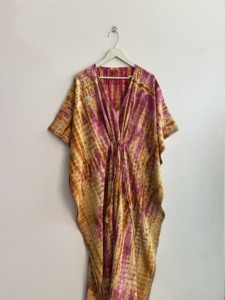 Robe longue vintage en soie crêpe, style bohème, douce et confortable, robe kaftan pour se détendre - Product Image 5