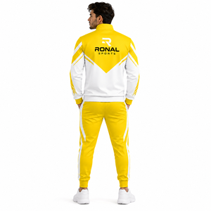 RONAL SPORTS Men's Yellow White Color Blocking Tracksuit Full Sleeve Stand Collar Sporty Jogging <b>Suit</b> With Side Pockets - Product Image 4