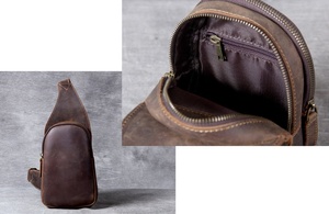 Disponible en todos los tamaños con logotipo personalizado, bolso de pecho de cuero vintage de gran capacidad con cremallera, bolso de pecho de cuero para viajes y actividades al aire libre. - Product Image 5