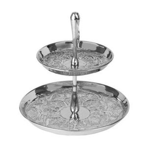 Elegante soporte de pastel de 2 niveles plateado, expositor de postres de metal, perfecto para el té de la tarde, bodas y fiestas a un precio razonable. - Product Image 1