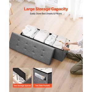 Panca contenitore pieghevole in lino per fondo letto con tasche laterali, imbottita, con supporti per contenitori pieghevoli, capacità 660 libbre, per ingresso - Product Image 2