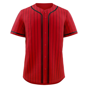 Custom <b>Red</b> Striped Baseball Jersey Men's Short Sleeve Button Front Moisture Wicking Polyester Adult Sport Apparel - Product Image 1