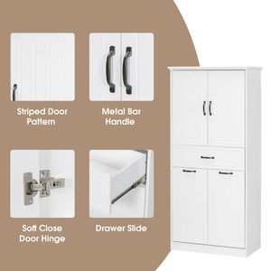 White Two-Door Bathroom <b>Storage</b> Cabinet with Drawer and <b>Laundry</b> Baskets Home Use - Product Image 5