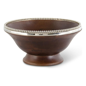 Bols de service ronds en bois avec bordure métallique perlée, finition marron, pour la maison et les tables de mariage, bols pour collations et service alimentaire - Product Image 1