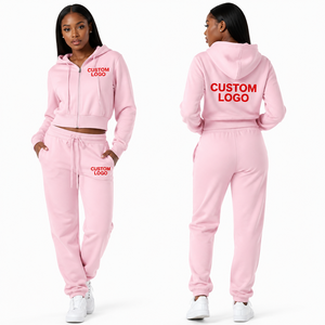 Conjunto Deportivo de Sudadera Corta con Cremallera y Pantalones de Felpa Francesa para Mujer, Ropa de Entrenamiento y Jogging para Chicas, Personalizable con su Propio Logotipo - Product Image 1