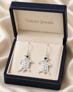 Boucles d'oreilles pendantes en argent sterling 925 avec tortue de mer – Bijoux de plage avec pierres précieuses bleues - Product Image 6