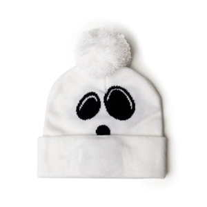 Lindo Gorro de Punto con Diseño de Fantasma Blanco y Pompón para Niños, Unisex, Gorro Cálido de Invierno, Estilo Casual - Product Image 1