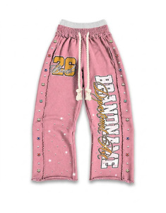 Custom Rhinestone Applique Embroidered <b>Lightweight</b> Fashion 500G Regular Washed Distressed Men Drawstring Four-Way Stretch <b>Hoodie</b> - Product Image 2