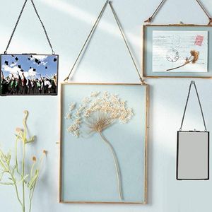 Metal Rectangle <b>Photo</b> <b>Frame</b> With Dried Flower Design Hanging Display - Product Image 1