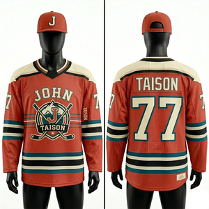 เสื้อฮอกกี้น้ำแข็งผู้ชาย ผ้าโพลีเอสเตอร์ตาข่าย 220 GSM พรีเมียม สีแดง ดำ ครีม ดีไซน์แผงสี  ปักโลโก้ตามสั่ง ระบายอากาศได้ดี กระชับพอดีตัว - Product Image 1