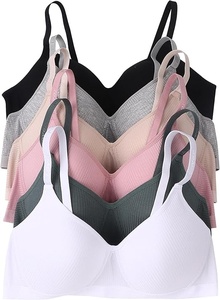 Sujetador de punto transpirable sin aros de copa completa para mujer, talla grande, con tirantes ajustables, espalda cruzada, color liso, sin costuras, para uso diario. - Product Image 4