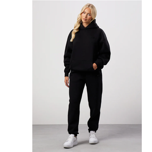 Custom Logo <b>Black</b> Fleece Pullover Hoodie Women Plain Streetwear Kangaroo Pocket <b>Sweatshirt</b> Factory Price By Twin City Pakistan - Product Image 3
