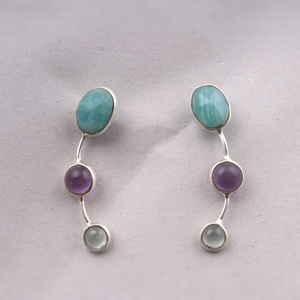 Boucles d'oreilles pendantes en Amazonite naturelle, Améthyste et Prehnite, en argent sterling 925, faites à la main, pour femmes - Product Image 1