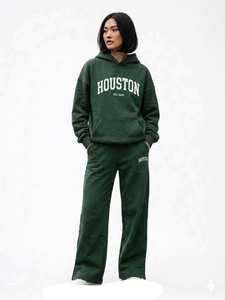 Women's Navy Blue Graphic <b>Hoodie</b> Wide Leg Tracksuit Set Oversized Fleece Two Piece Casual Winter Loungewear Sweat Set - Product Image 2