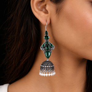 Factory Direct Wholesale Oxidized <b>Silver</b> <b>Dangle</b> Indian Jhumka <b>Earrings</b> for Women - Product Image 4