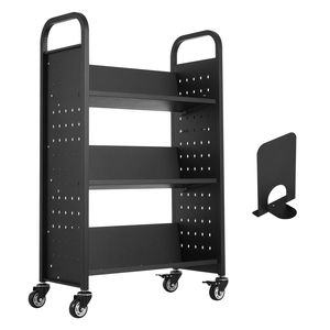 Carrello Porta Libri a V Monofacciale con Ruote e Blocco, Capacità 150 Kg, 77x38x122 cm - Product Image 1