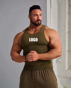 Débardeurs côtelés à séchage rapide et ajustement musculaire avec logo personnalisé, col ras du cou, pour la gym, la course et le fitness, pour hommes - Product Image 1