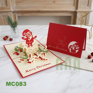 ANN HANDICRAFT MC083 Custom Handmade Laser Cut 3D Paper Greeting Cards <b>Matte</b> <b>Varnishing</b> Santa Singing Invitation Christmas Day - Product Image 6