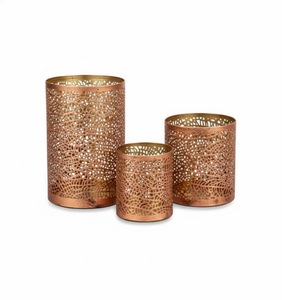 Juego de Portavelas Cilíndricos de Cobre con Patrón Cortado a Láser, Resistentes al Calor, Decoración para el Hogar, Bodas, Navidad, Vajilla - Product Image 1