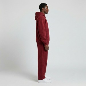 Conjunto Deportivo con Capucha Color Borgoña para Hombre, Sudadera con Cierre Completo, Pantalones Deportivos Holgados, Color Sólido Informal, Ropa de Otoño - Product Image 3