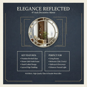 Modern Round Double Ring Wall <b>Mirror</b> with Antique Silver Segmented Frame|Decorative Circular Accent <b>Mirror</b> for Living Room Decor - Product Image 6