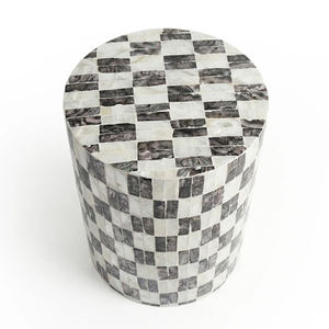 Black White Block Checkerboard Cylinder <b>Stools</b> Mother of Pearl Handcrafted Mosaic <b>Small</b> Side Table Living Room Bedroom Decor - Product Image 2
