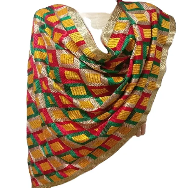Toptan Lot hint el işlemeli Phulkari Dupatta, dekoratif çok renkli Dupatta tasarım boyun Wrap eşarp