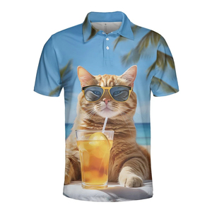 ACE Unisex Summer Hawaiian Style Breathable Cotton Shirt Full Print Cocktail Blue Turn-<b>down</b> Collar Short Sleeve Regular Fit - Product Image 1