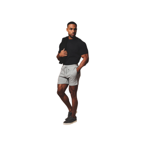 Shorts Bermuda en coton uni pour homme avec poches, respirants, style décontracté, taille mi-haute, fermeture à cordon, gris - Product Image 3