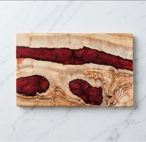 Planche à découper rectangulaire en bois de qualité supérieure et rouge, plateau de service pour fromage et usage en cuisine - Product Image 1