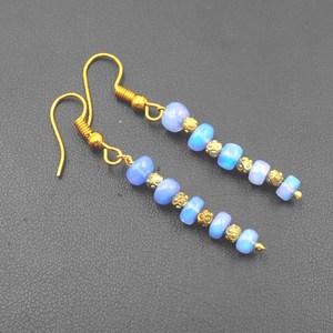 Natural Blue <b>Opal</b> <b>Earrings</b>, 925 Silver & 14k Gold, Ethiopian Gemstone - Product Image 4