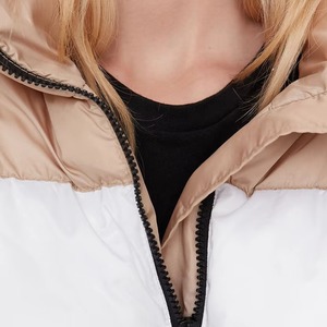 Women's Color Block Quilted Jacket Stand Collar Full Sleeve Winter Zipper Closure Polyester Wadding Woven <b>Fabric</b> - Product Image 2
