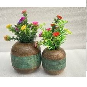Pots à fleurs en bois de manguier pour la décoration du jardin, style rustique vintage, pots de bureau en bois de manguier brun - Product Image 4