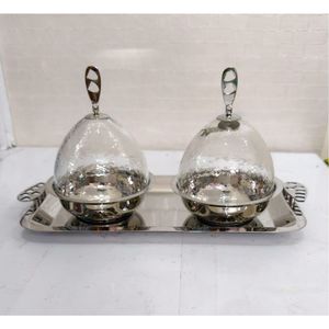 Pot en verre artisanal en gros avec couvercle à poignée argentée abstraite, récipient hermétique pour aliments, idéal pour la décoration de comptoir de cuisine - Product Image 3