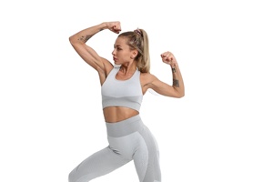 Femmes nouveau taille haute Gym Leggings Yoga ensemble solide pêche hanche entraînement vêtements de sport deux pièces Fitness vêtements - Product Image 6