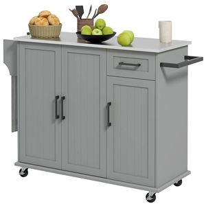 Elegante Carrello da Cucina Mobile dal Design Moderno con 3 Armadietti in Acciaio Inox e Piano di Lavoro - Product Image 1