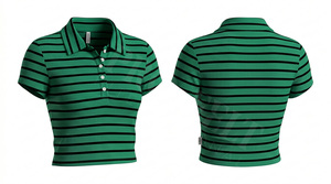 Camiseta Polo Corta a Rayas de Diseño Único y Estilo Personalizado, Corte Ajustado Informal, Manga Corta, Material de Algodón y Poliéster - Product Image 5