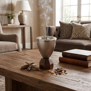 Moderno Juego de Quemadores de Incienso con Diseño Acanalado Plateado, Elegante Soporte de Metal para Cáliz, Base Geométrica de Madera, Decoración Aromática para Carbón y Oud - Product Image 4