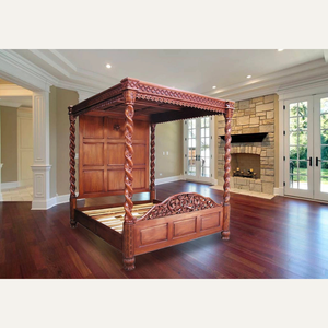 Lit à baldaquin en bois personnalisé de style classique européen, sculpté à la main, mobilier de chambre à coucher de luxe pour appartement royal - Product Image 1