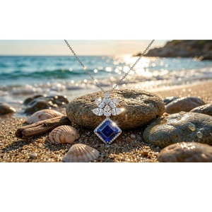 Collar con Colgante de Flor de Diamante Shivay Star, Zirconia Azul, Oro Sólido de 10K, Cadena de Serpiente Chapada en Rodio, para Mujer - Product Image 1