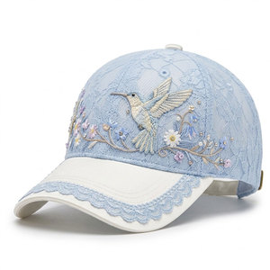 <b>Women</b> Lace Baseball <b>Hat</b> With Floral Embroidery Rhinestone Details Adjustable Closure Fashion Casual Outdoor <b>Summer</b> - Product Image 1