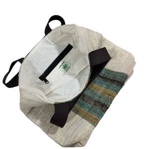 Bolsa de Mano de Cáñamo Hecha a Mano con Tela Tejida a Rayas, Bolsa de Compras Ecológica y Sostenible con Forro de Algodón, Logotipo Personalizado - Product Image 1