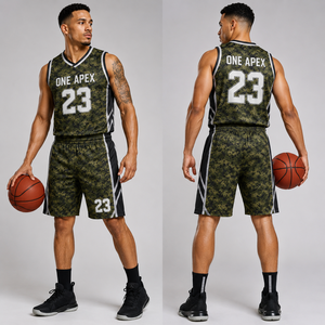 Ensemble Maillot et Short de Basketball Camouflage Numérique Personnalisé pour Hommes – Respirant, Séchage Rapide, Tenue de Sport d'Équipe – Vente en Gros OEM ODM Professionnel - Product Image 1