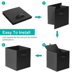 2 Sets of Black Foldable Cube <b>Basket</b> Shelves Non-Woven Fabric <b>Storage</b> Bin Handle <b>for</b> Closet Living Room Bedroom Organization - Product Image 4
