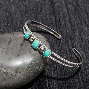 Trendy Unisex Vintage Fashion <b>Bracelets</b> Adjustable Anniversary Turquoise Natural Crystal Gemstone <b>Bangle</b> Brass <b>Silver</b> - Product Image 3