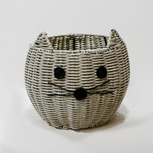 Organizador de mimbre de plástico ecológico elegante, lindo diseño de cara de gatito para accesorios de habitación de guardería ordenados - Product Image 5