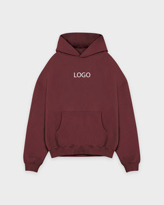 High Quality Burgundy Oversized Men Hoodies Heavyweight Cotton Fleece Pullover Streetwear Sweatshirt OEM ODM Private Label - Product Image 4